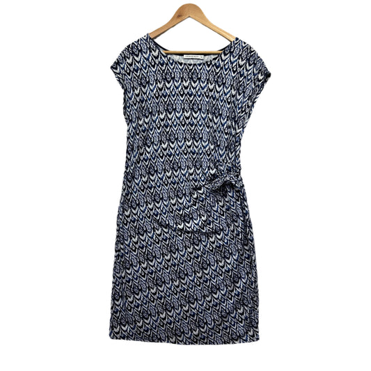 Sportscraft Dress Size 14 Blue White Short Sleeve Modal Blend