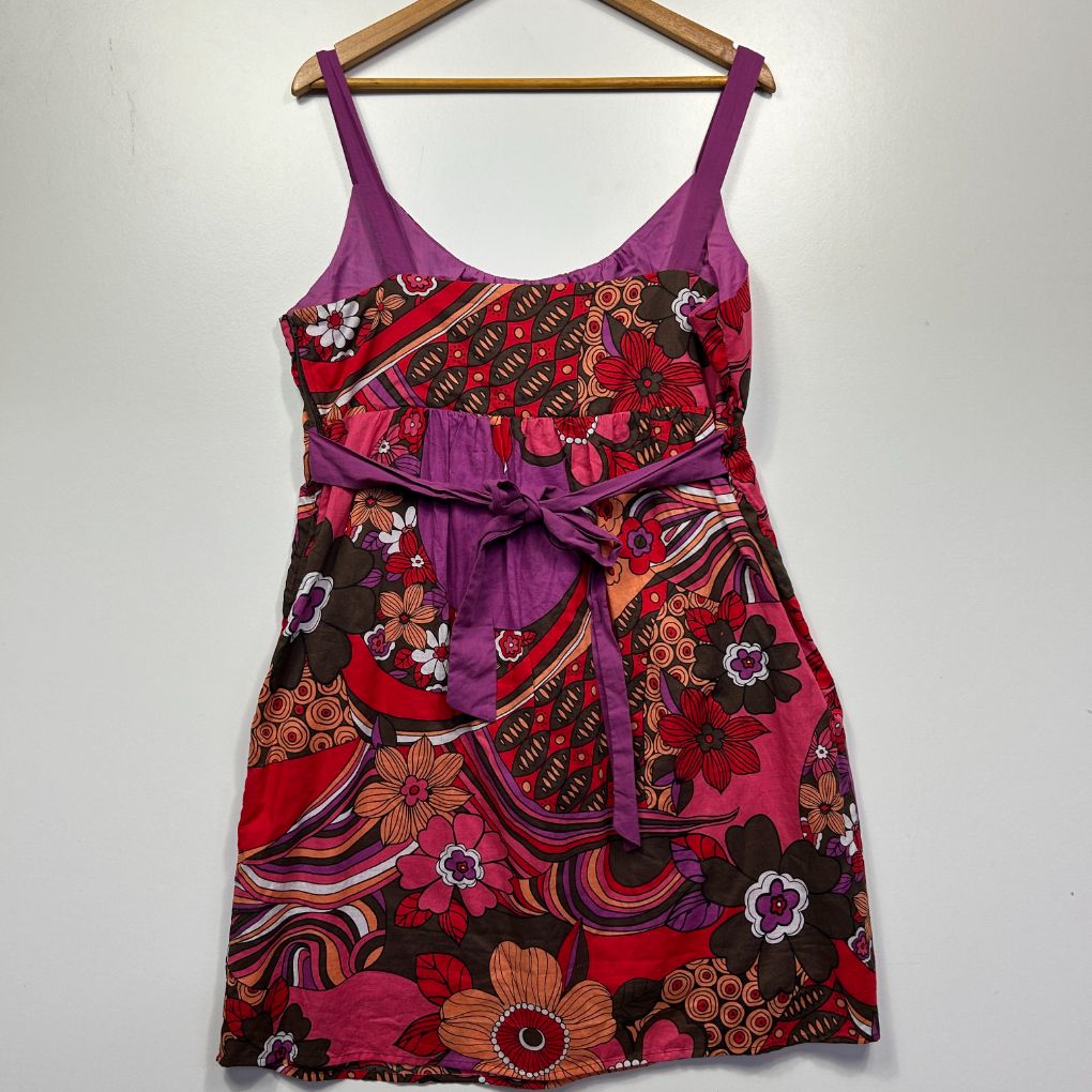 Crossroads Multicoloured Cotton Print Mini Dress - Size 16