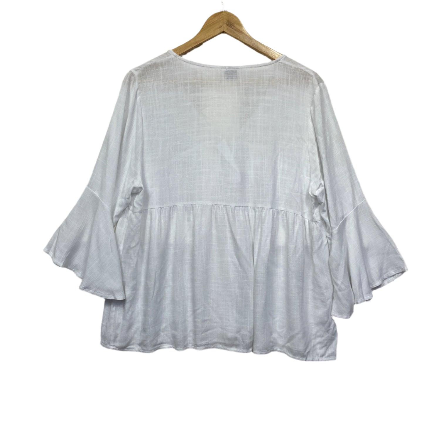 Silver Wishes Peak Top Size 14 White Bell Sleeve Sheer