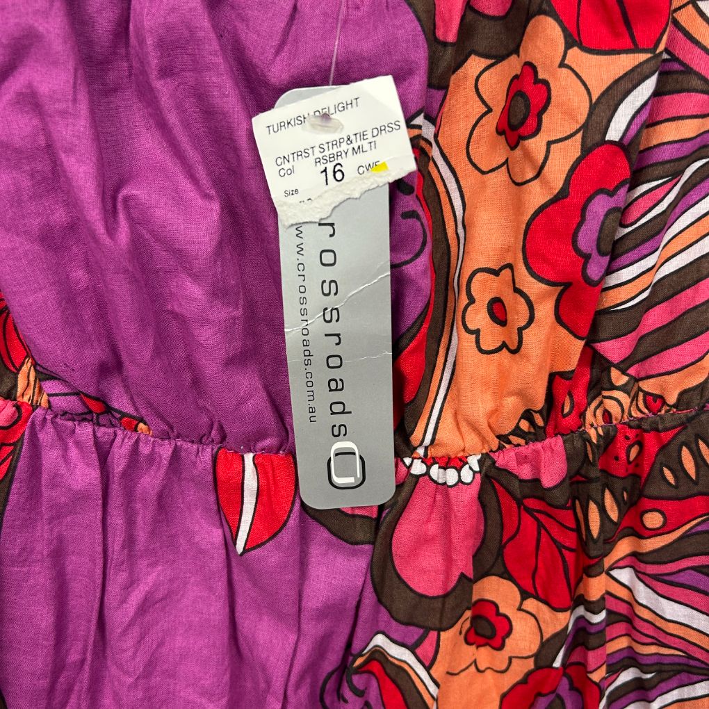 Crossroads Multicoloured Cotton Print Mini Dress - Size 16
