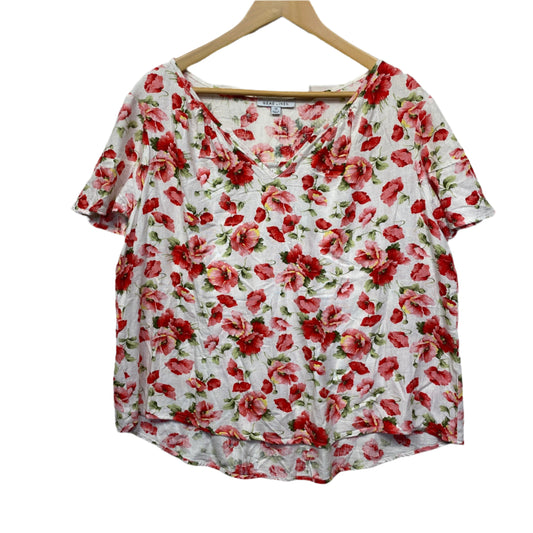 Suzanne Grae Linen Top Size 16 White Floral