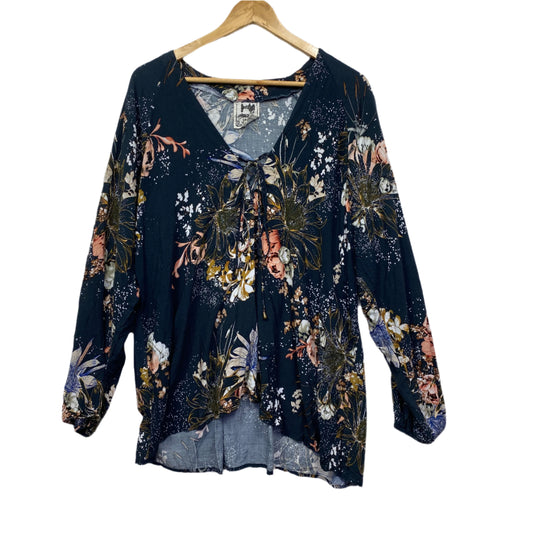 Jaase Top Size 16 Long Sleeve Navy Floral Boho