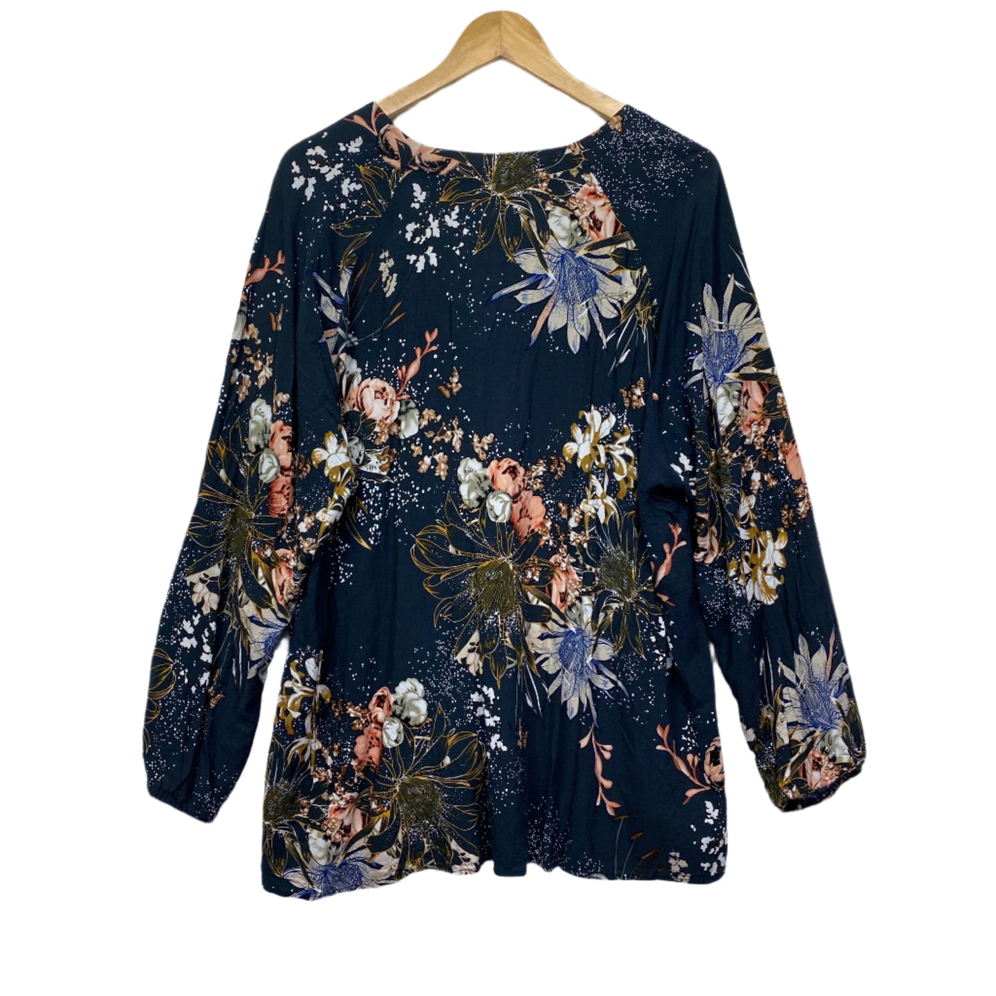 Jaase Top Size 16 Long Sleeve Navy Floral Boho