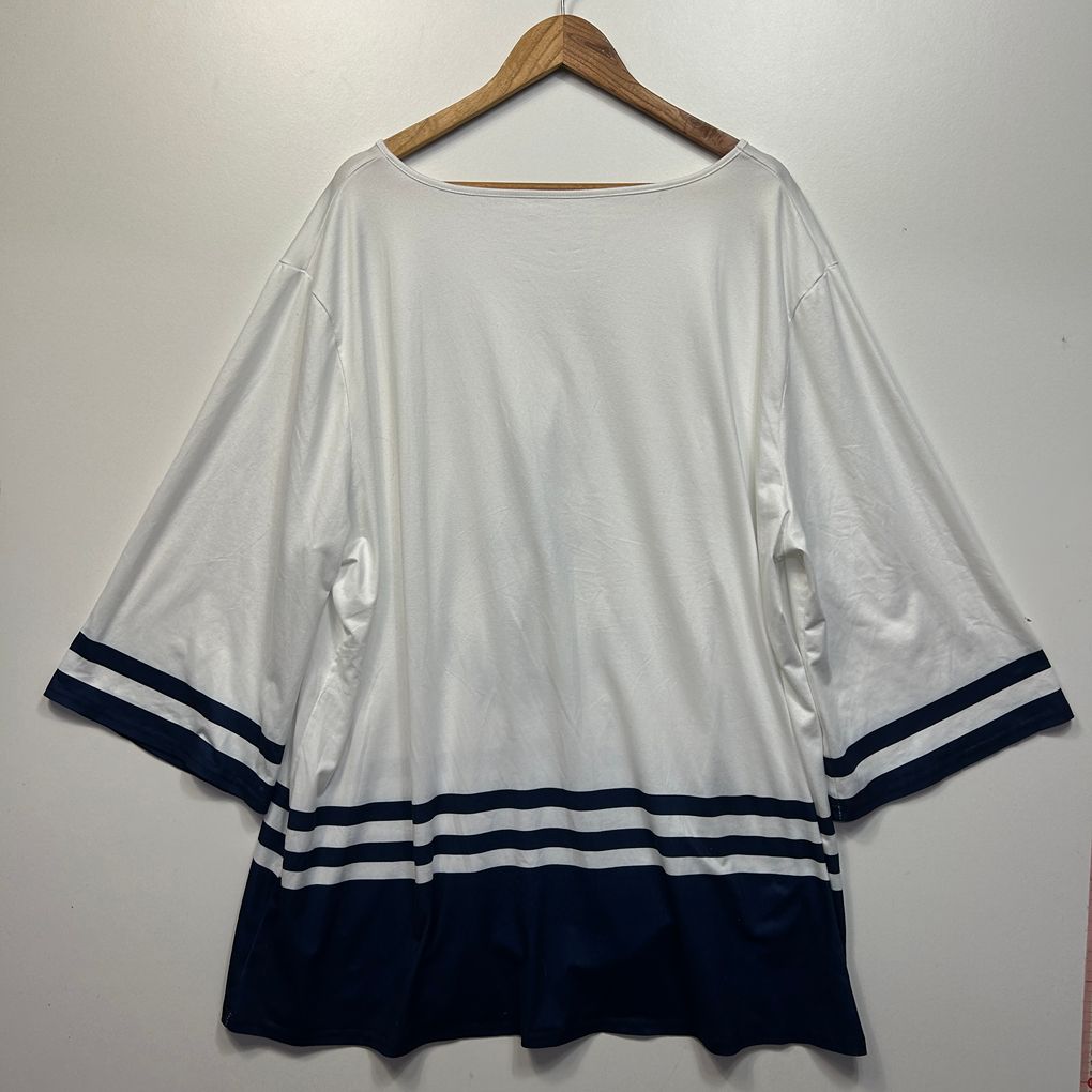 White and Navy Anchor Print Nautical Top - Size 5XL (fault)
