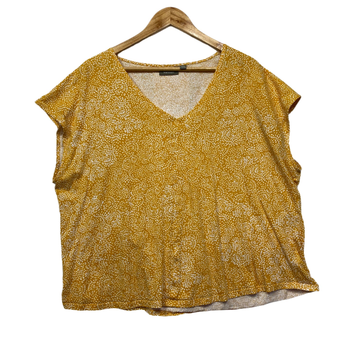 Sussan Top Size 2XL Plus Mustard White Short Sleeve Cotton