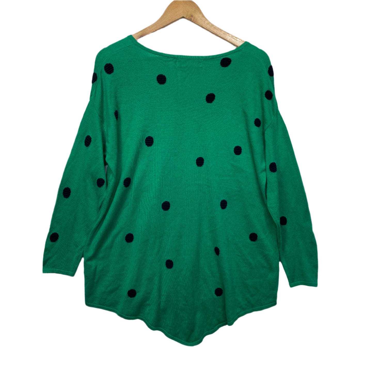 Virtuelle Jumper Knit Top Size 12 14 16 XXS Plus Long Sleeve Green Polka Dots