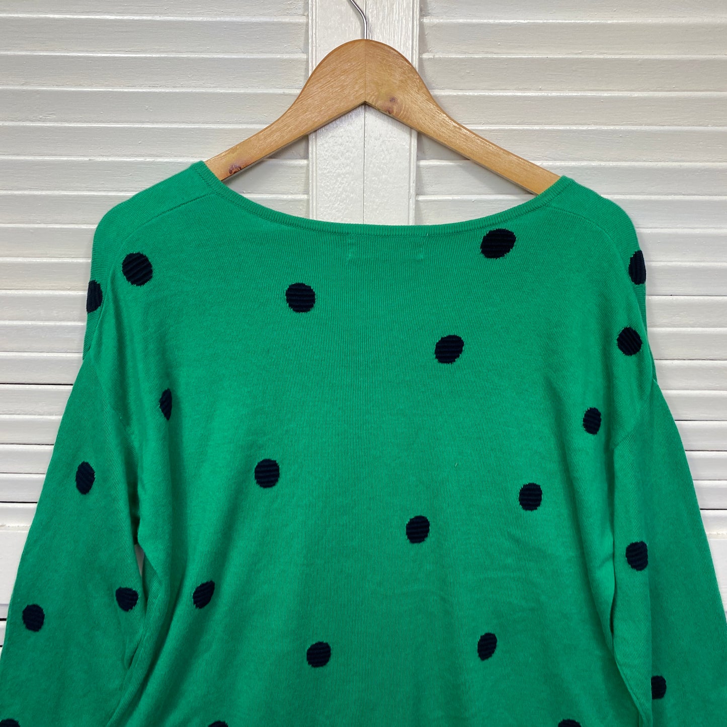 Virtuelle Jumper Knit Top Size 12 14 16 XXS Plus Long Sleeve Green Polka Dots