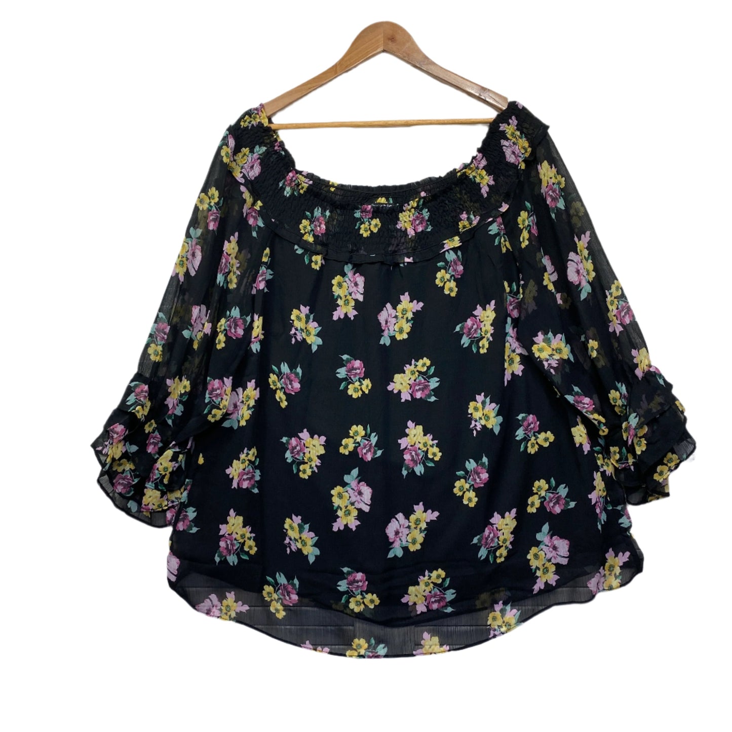 City Chic Top Size 20 Plus Large Black Floral 3/4 Sleeve