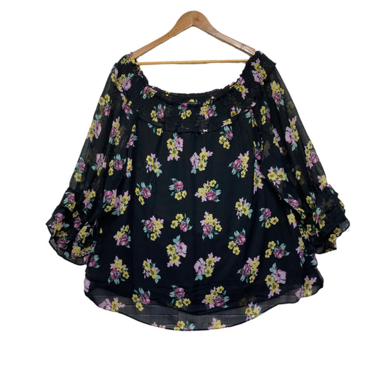 City Chic Top Size 20 Plus Large Black Floral 3/4 Sleeve