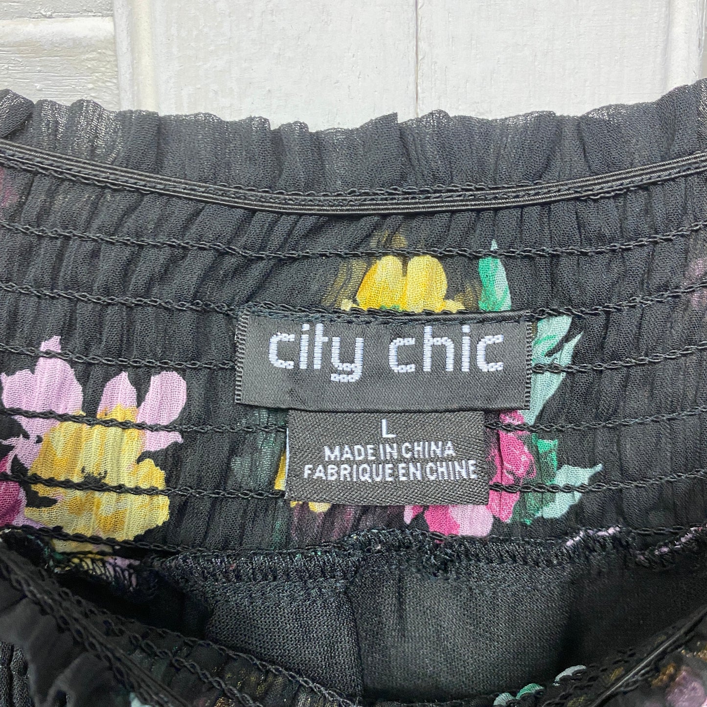 City Chic Top Size 20 Plus Large Black Floral 3/4 Sleeve