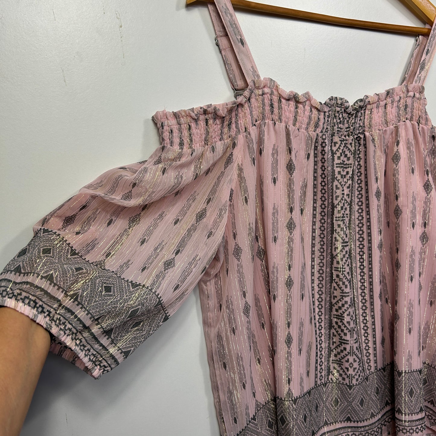 Rockmans Pink Multicoloured Lurex Top - Size 20