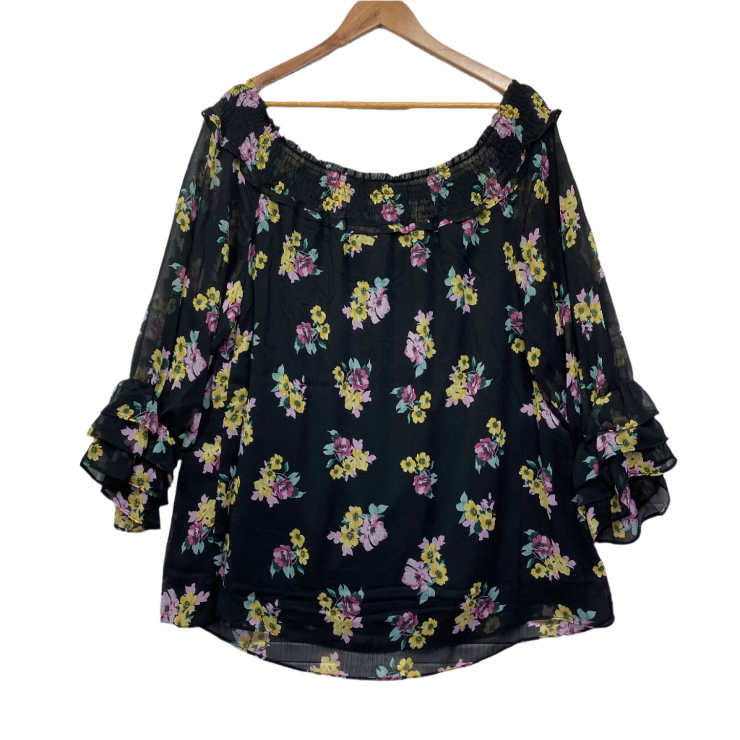 City Chic Top Size 20 Plus Large Black Floral 3/4 Sleeve