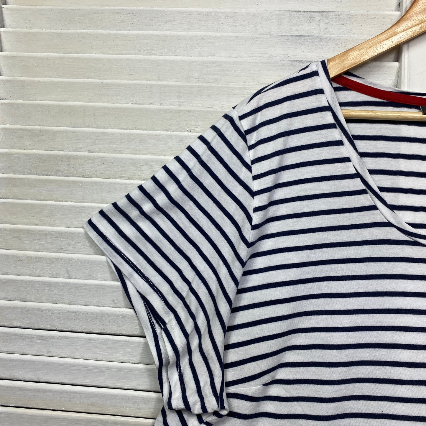 Autograph Top Tshirt Size 22 Plus Navy White Striped Casual