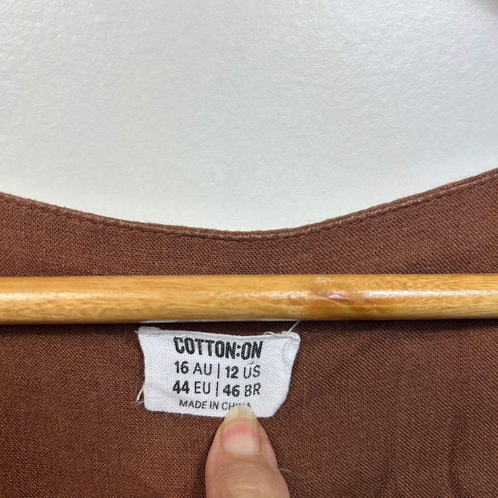 Cotton On Brown Linen Dress - Size 16