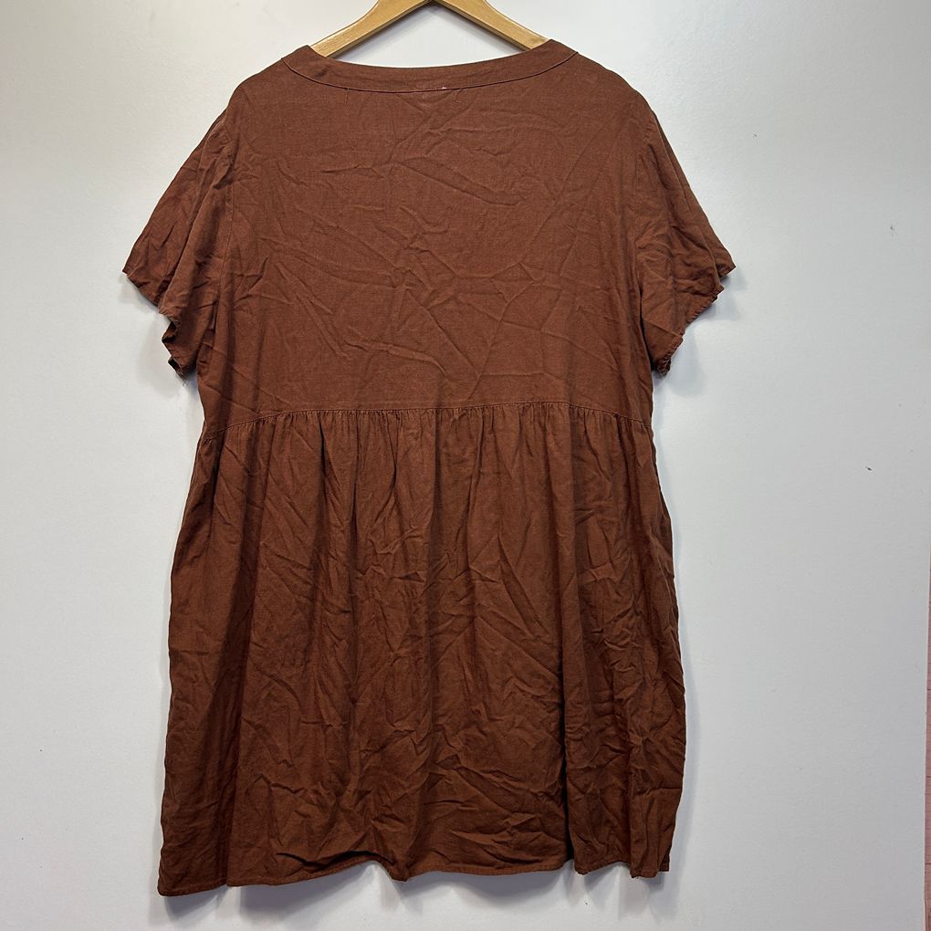 Cotton On Brown Linen Dress - Size 16