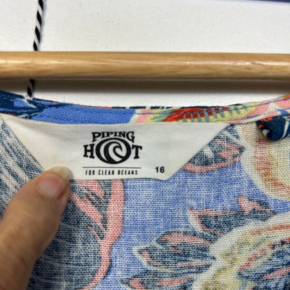 Piping Hot Blue Floral Linen Dress - Size 16