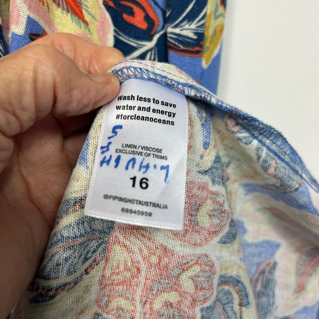 Piping Hot Blue Floral Linen Dress - Size 16
