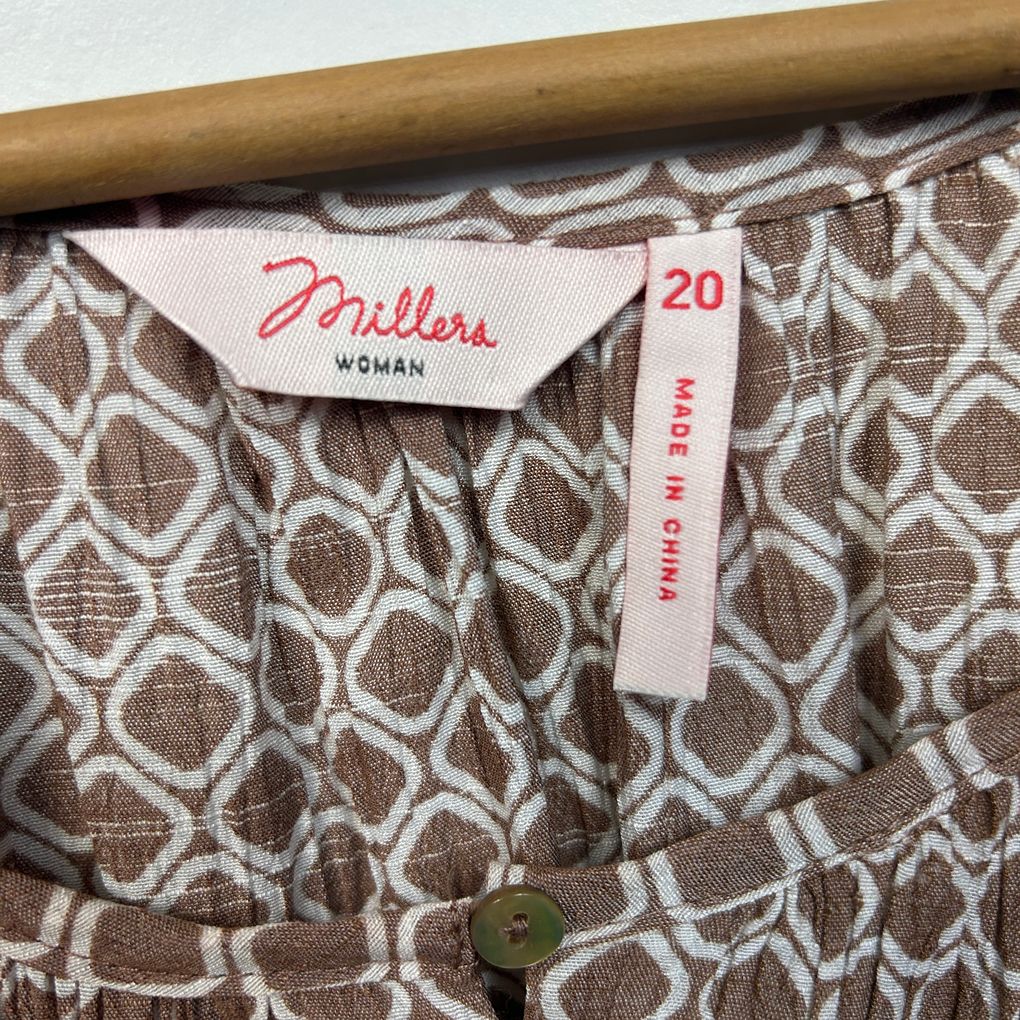 Millers Brown and White Print Top - Size 20