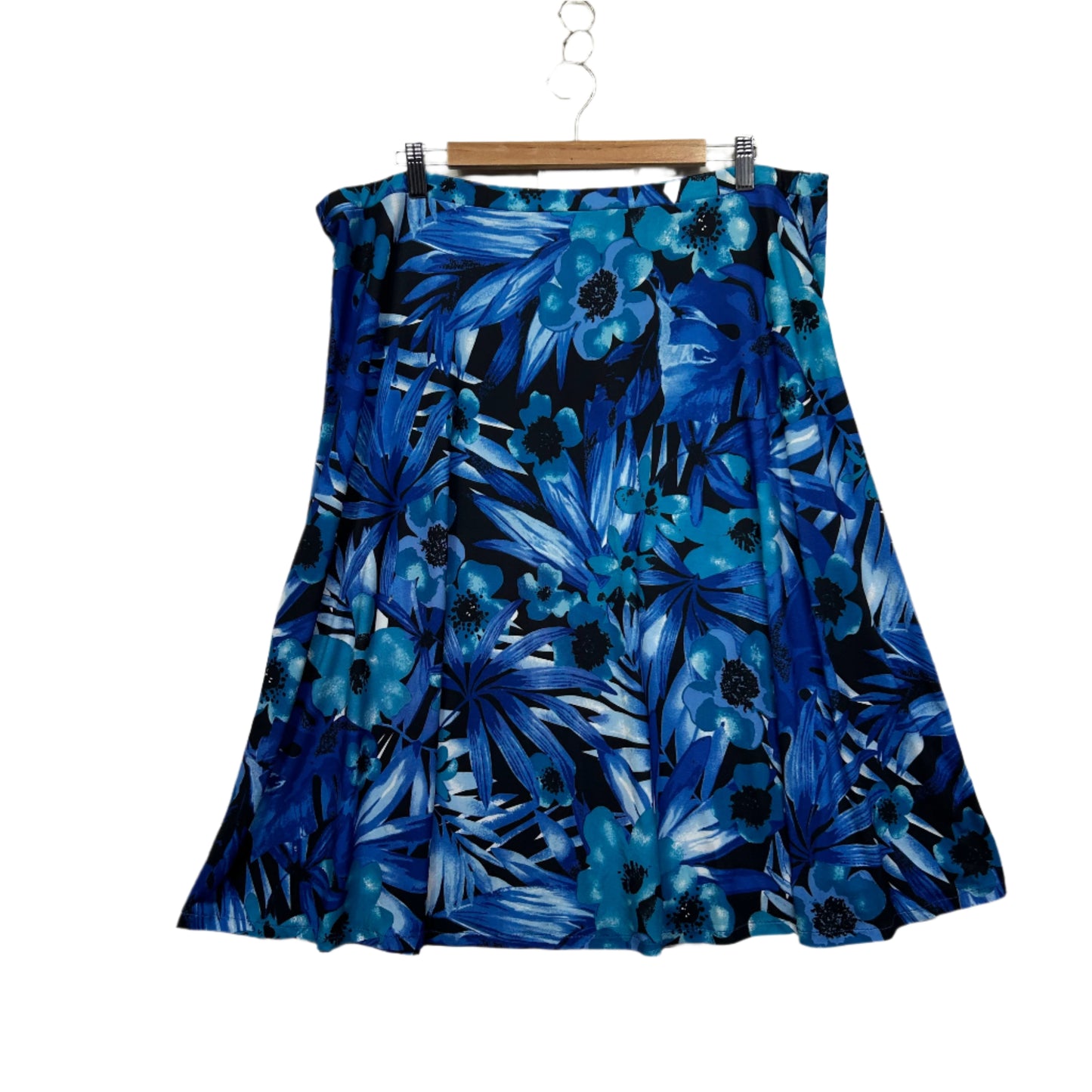 Noni B Skirt Size XL Blue Floral Midi Length Elastic Waist Stretch