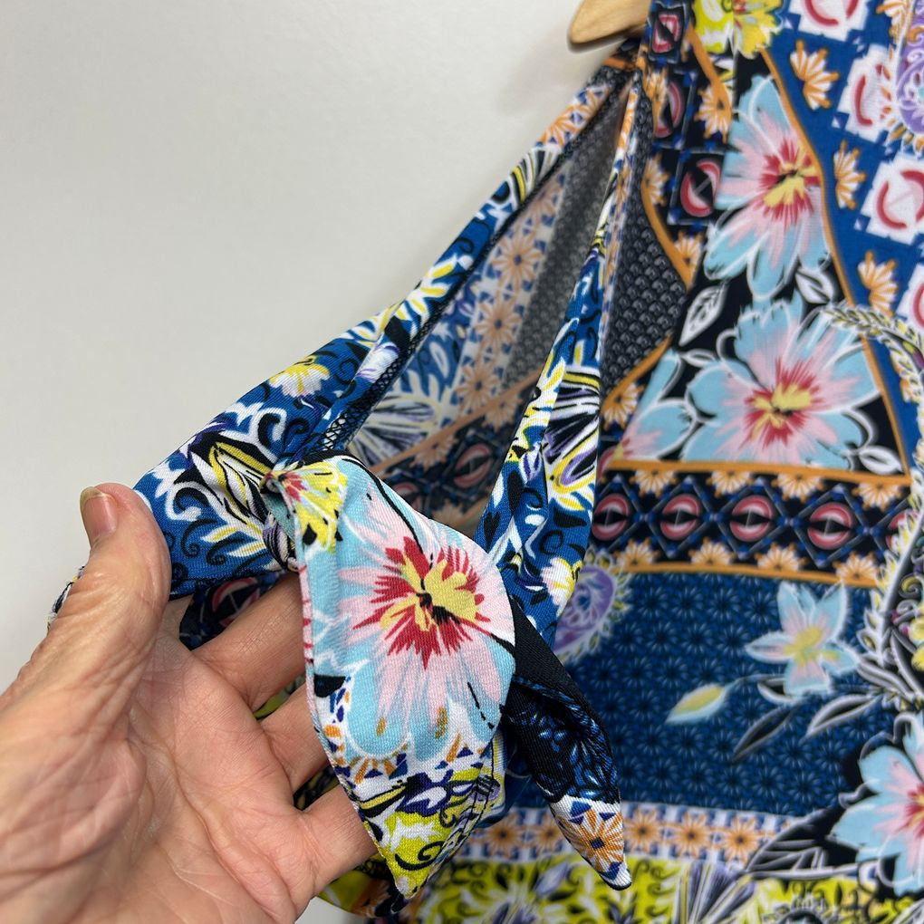 Blue Multicoloured Floral Top - Size 16