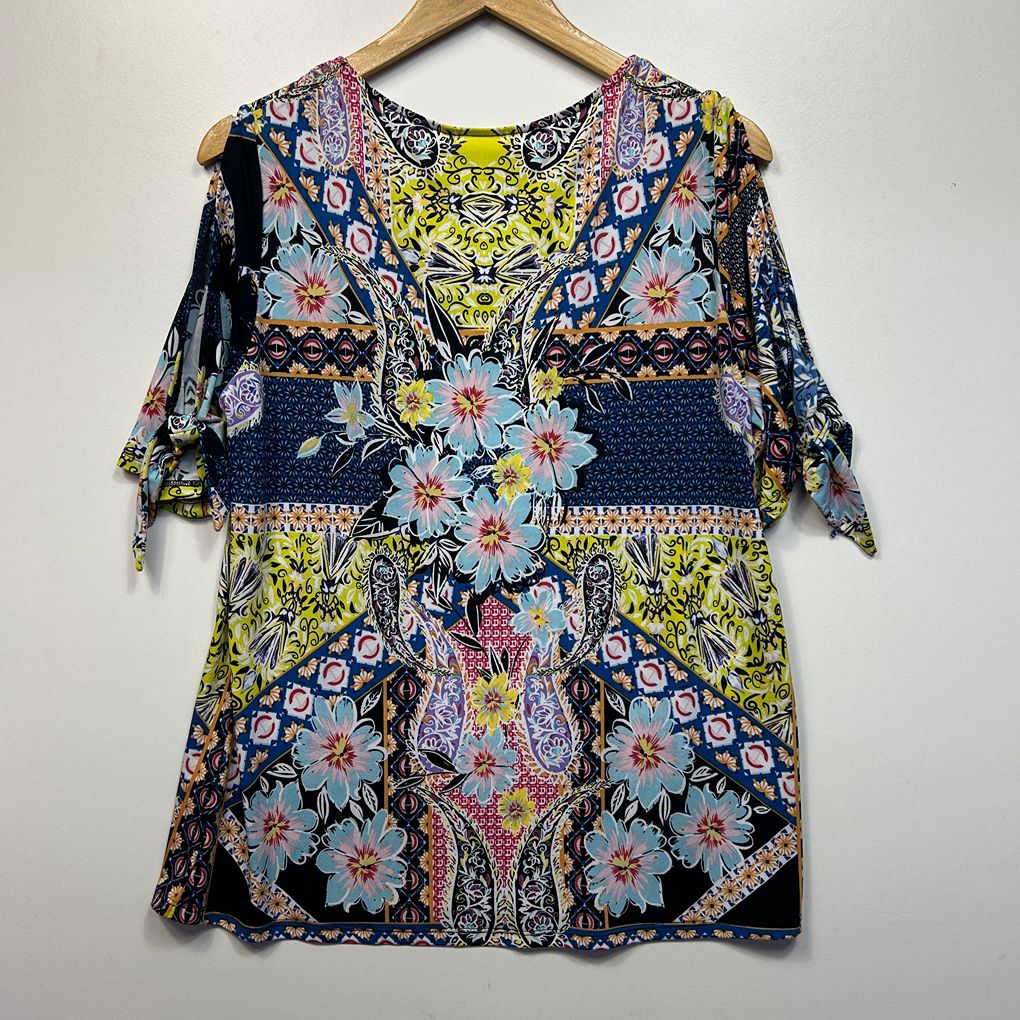 Blue Multicoloured Floral Top - Size 16
