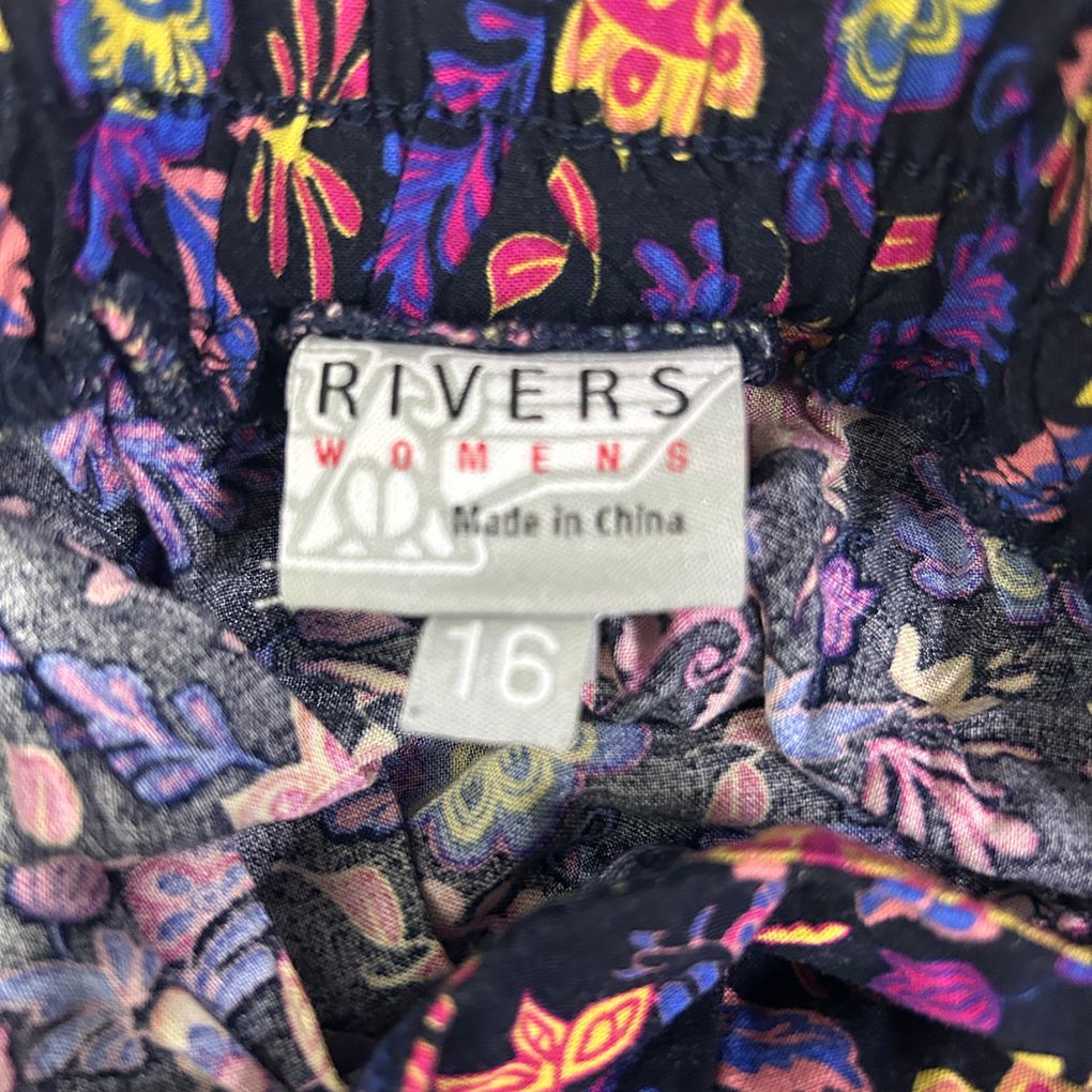 Rivers Navy Floral Cropped Pants - Size 16