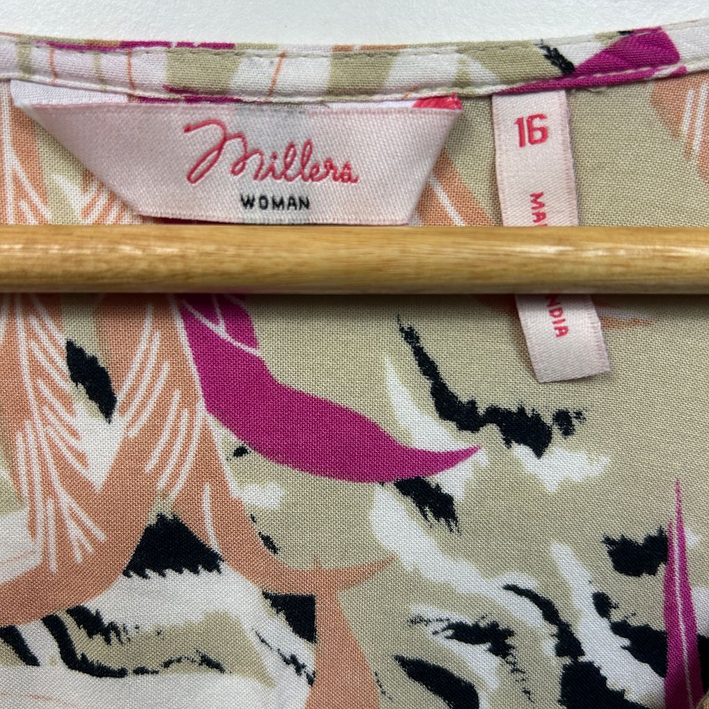Millers Cream and Pink Print Top - Size 16