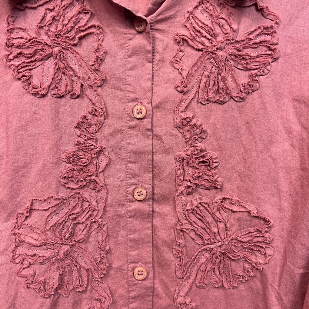 BIB Pink Cotton Embroidered Shirt - Size 16