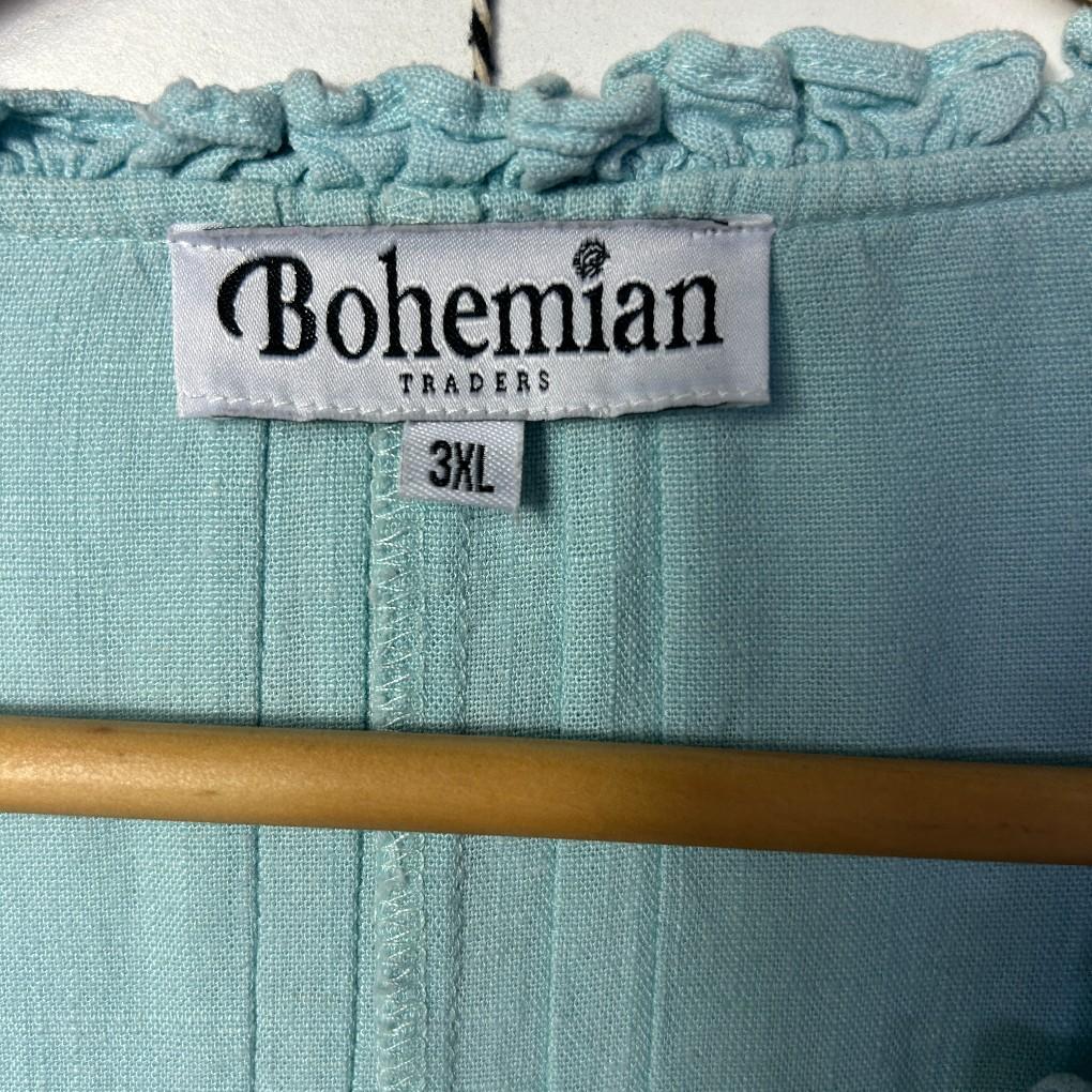 Bohemian Traders Aqua Boho Linen Blouse - Size 3XL