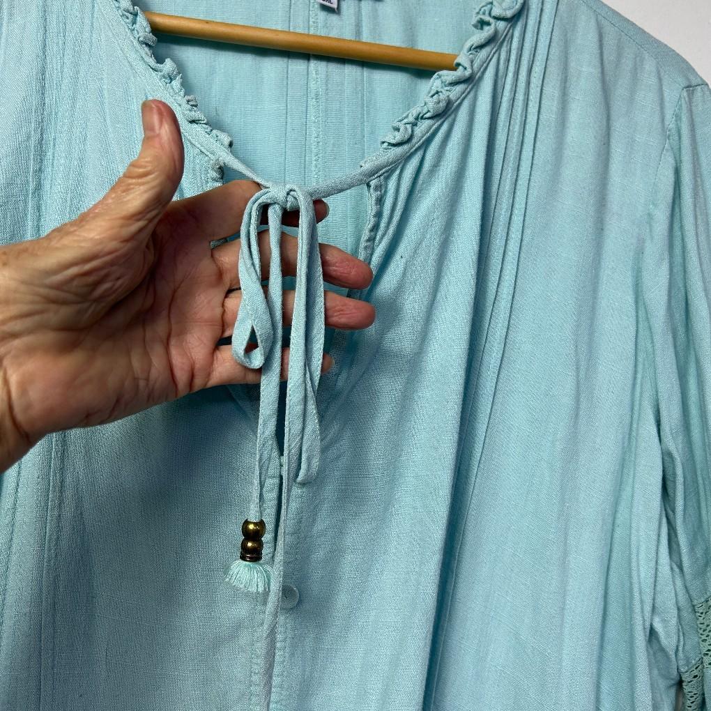 Bohemian Traders Aqua Boho Linen Blouse - Size 3XL