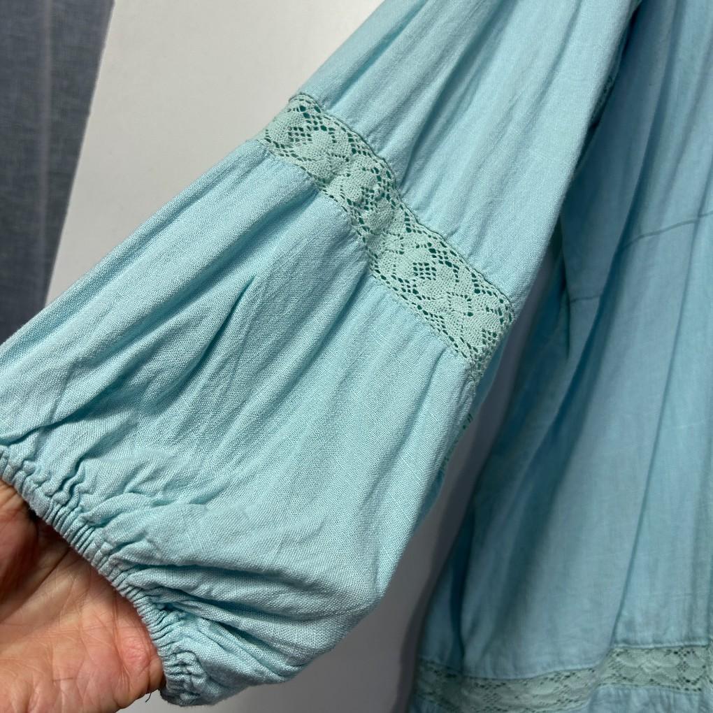 Bohemian Traders Aqua Boho Linen Blouse - Size 3XL