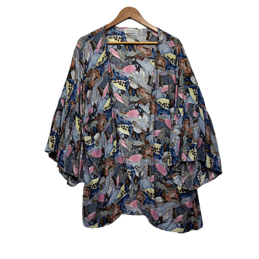 Alene Fashion Duster Jacket One Size 16 18 20 Bell Sleeve Multicoloured Open Front