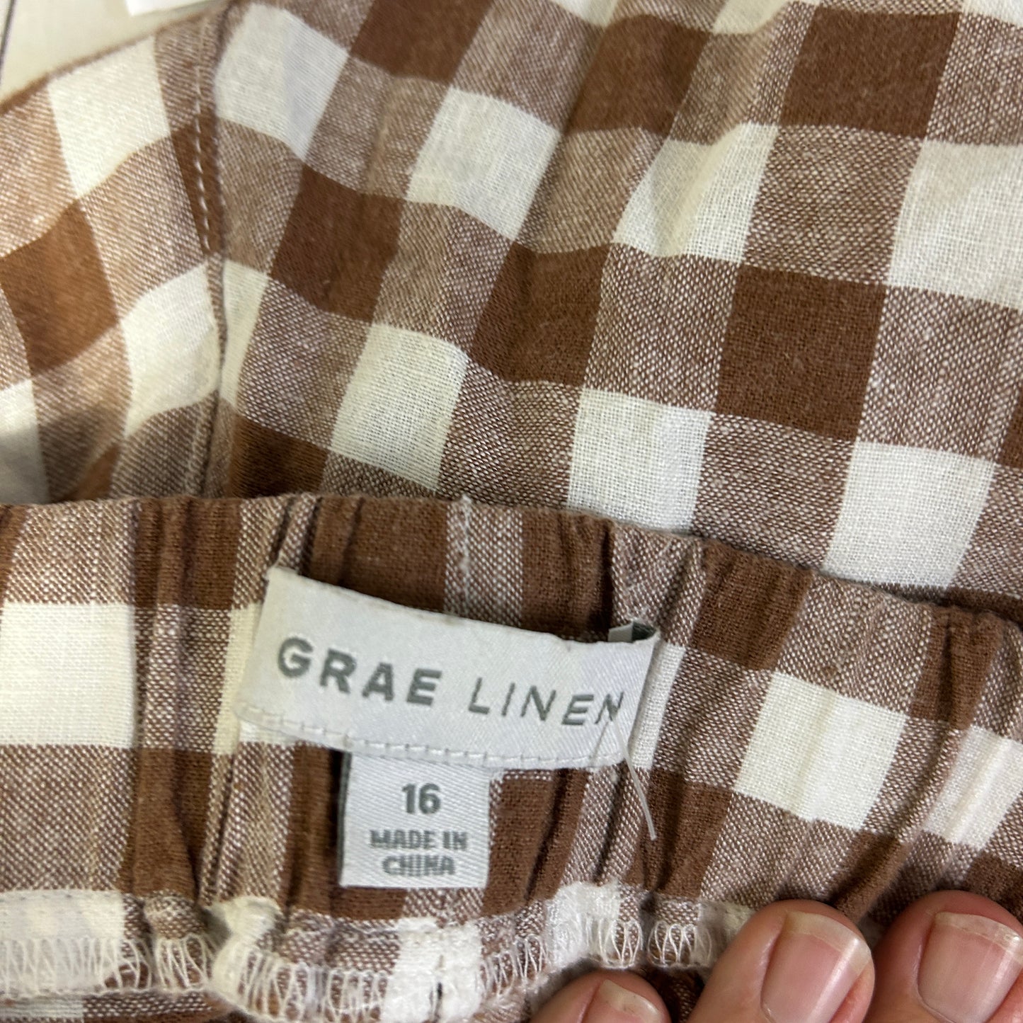 Suzanne Grae Linen Chocolate White Gingham Check Capri Pants - Size 16