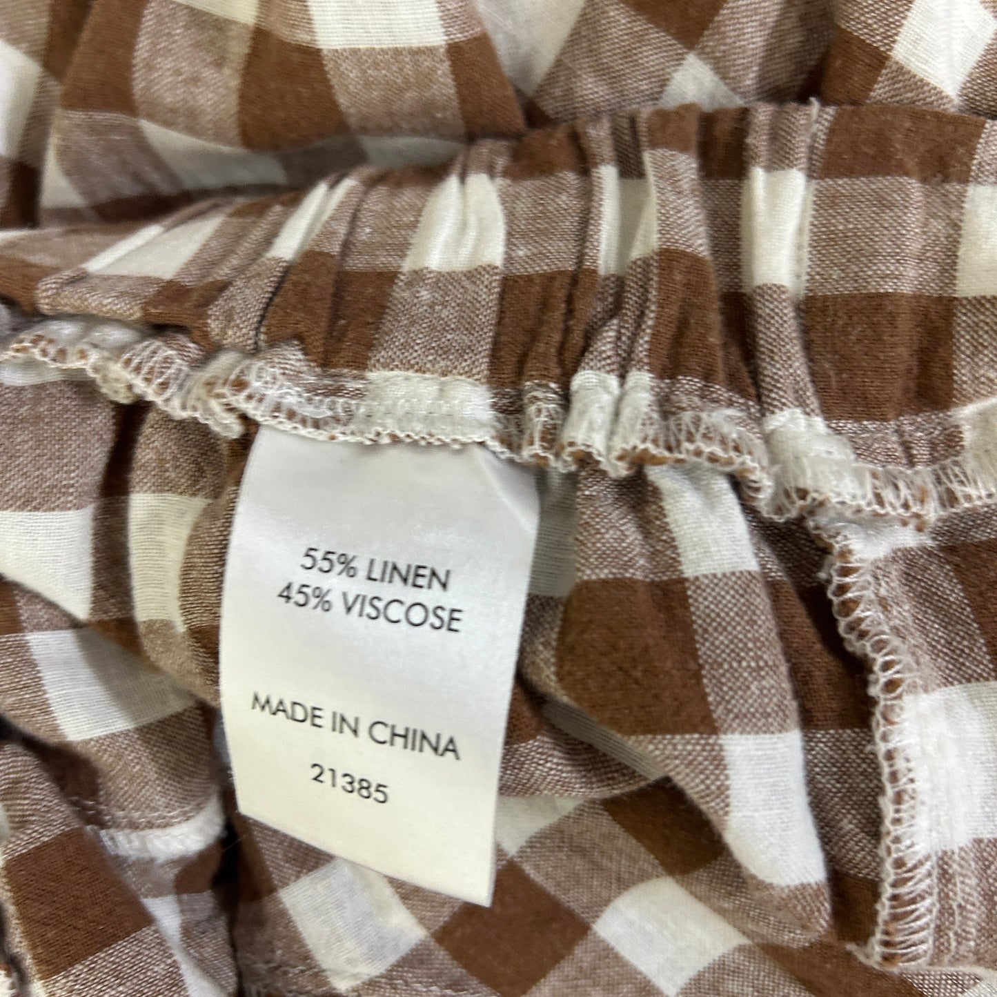 Suzanne Grae Linen Chocolate White Gingham Check Capri Pants - Size 16