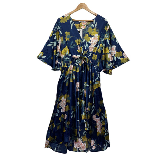 St Frock Dress Size 18 Plus Navy Floral Satin Flowy Cocktail New