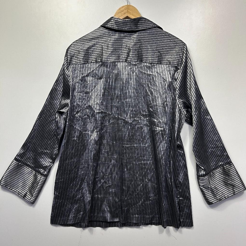 Swish Metallic Silver Cotton Shirt - Size 20