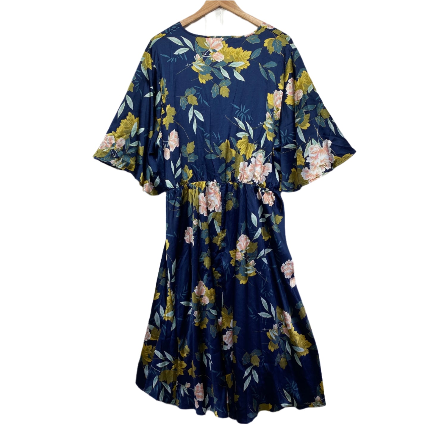 St Frock Dress Size 18 Plus Navy Floral Satin Flowy Cocktail New