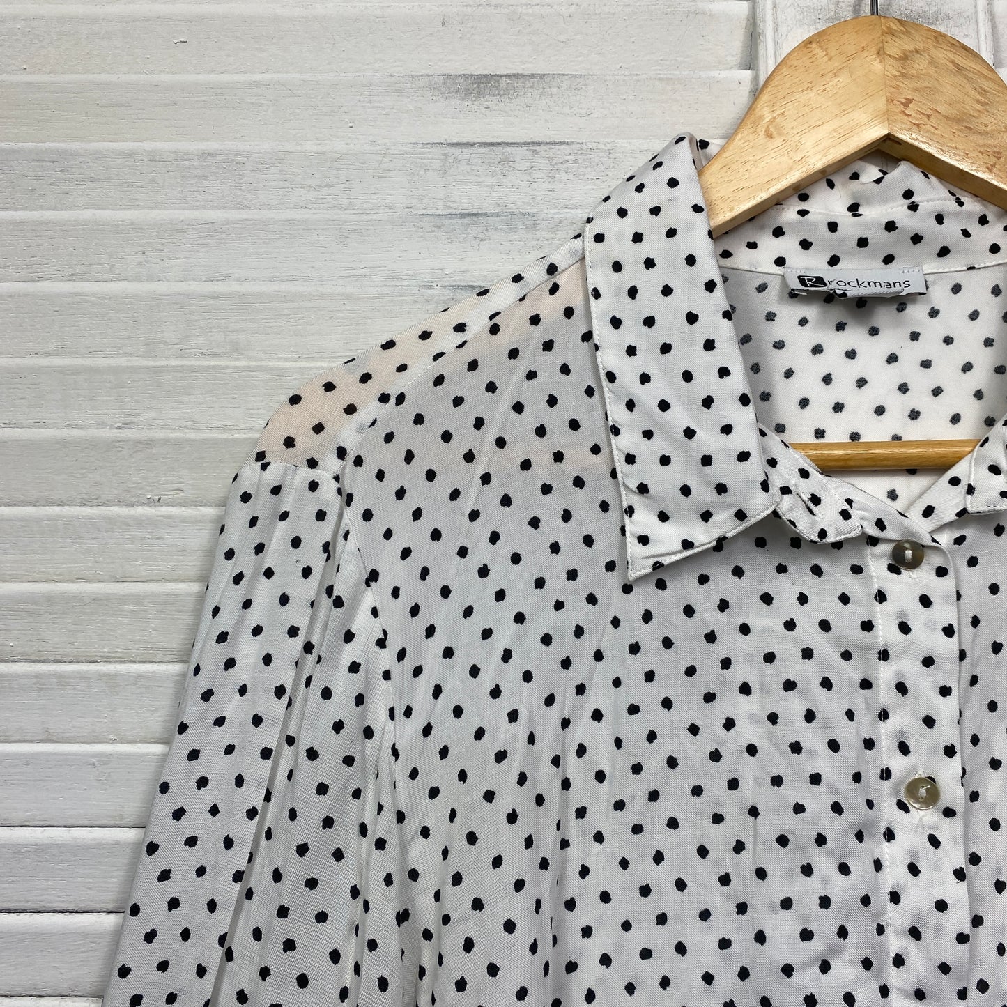 Rockmans Top Size 16 White Black Polka Dots Button Up