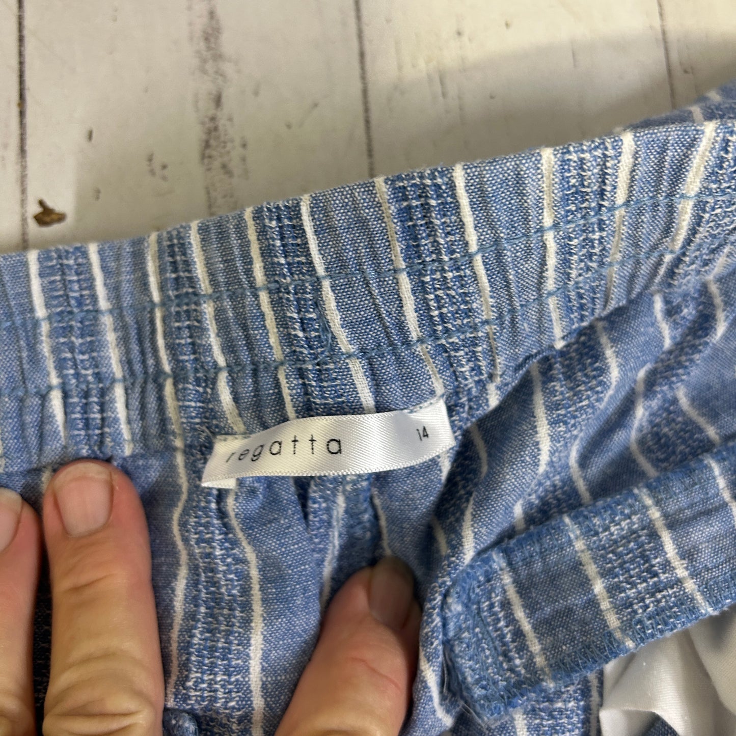 Regatta Striped Blue Linen Shorts - Size 14