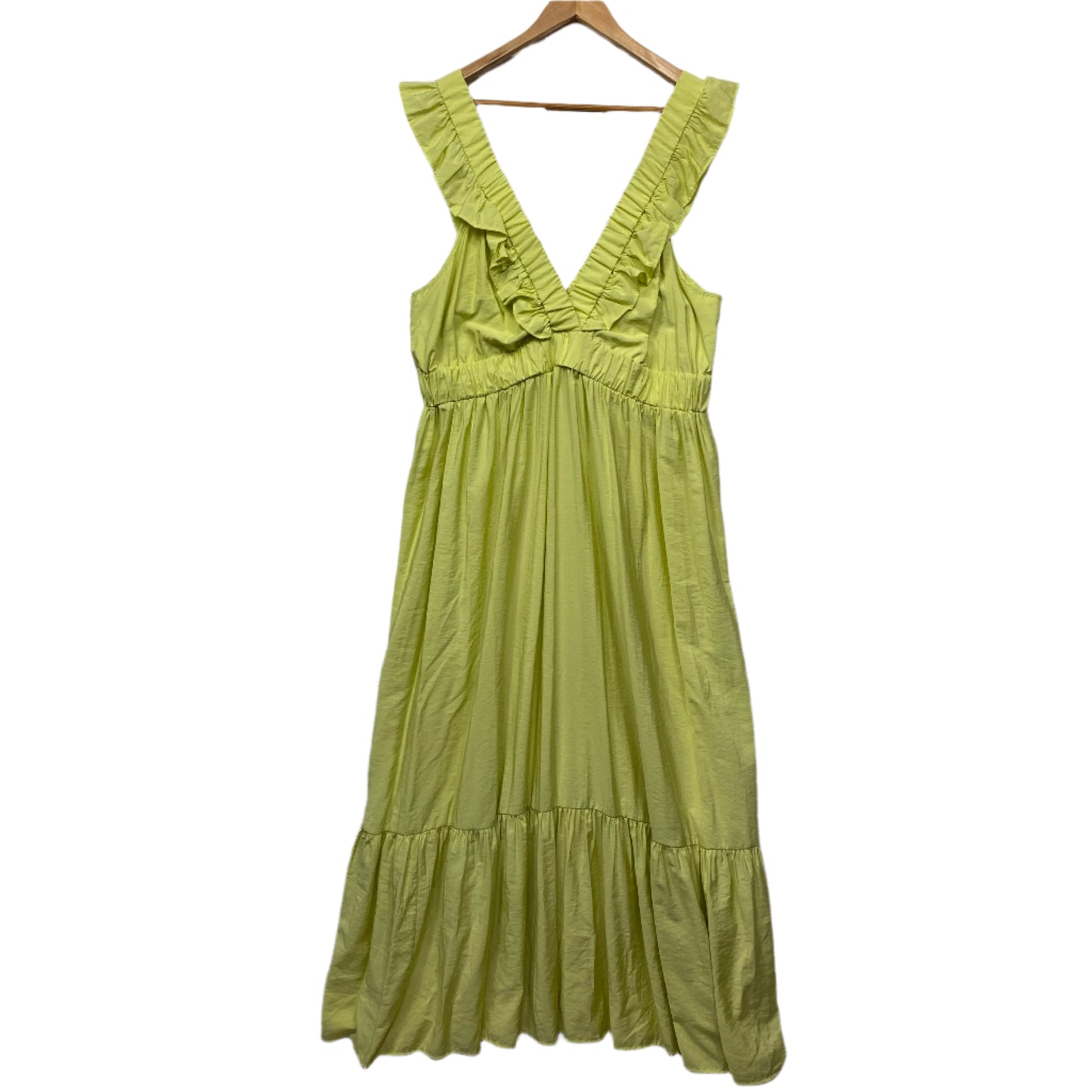 Lily Loves Maxi Dress Size 18 Lime Sleeveless Deep V Neck Ruffle Trim