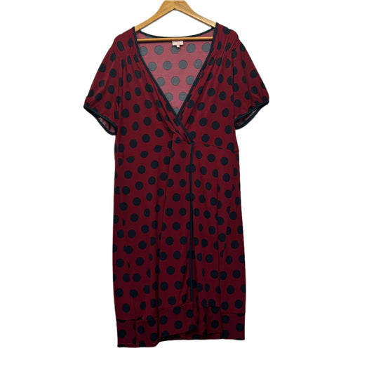 Leona Edmiston Dress Size 18 Maroon Polka Dots Short Sleeve Midi Length