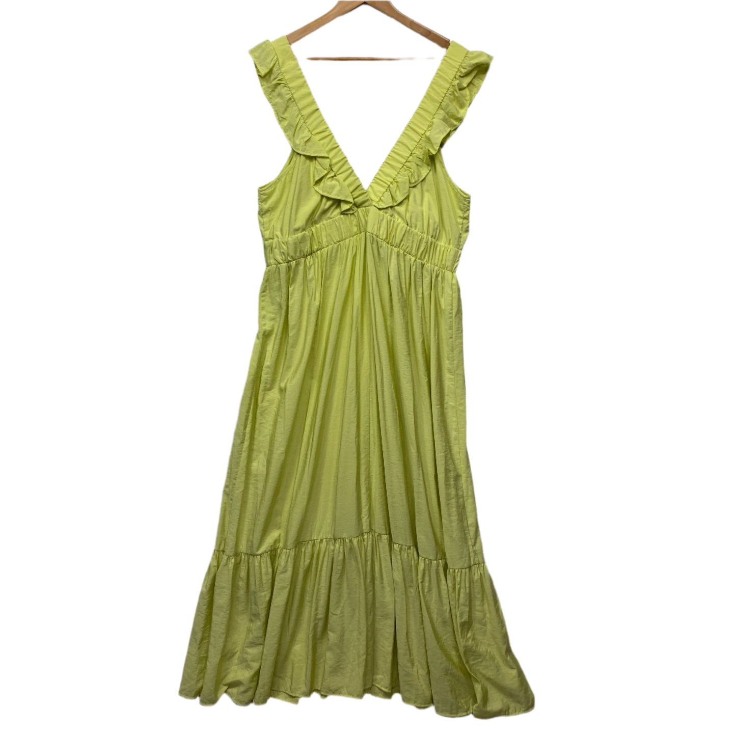 Lily Loves Maxi Dress Size 18 Lime Sleeveless Deep V Neck Ruffle Trim