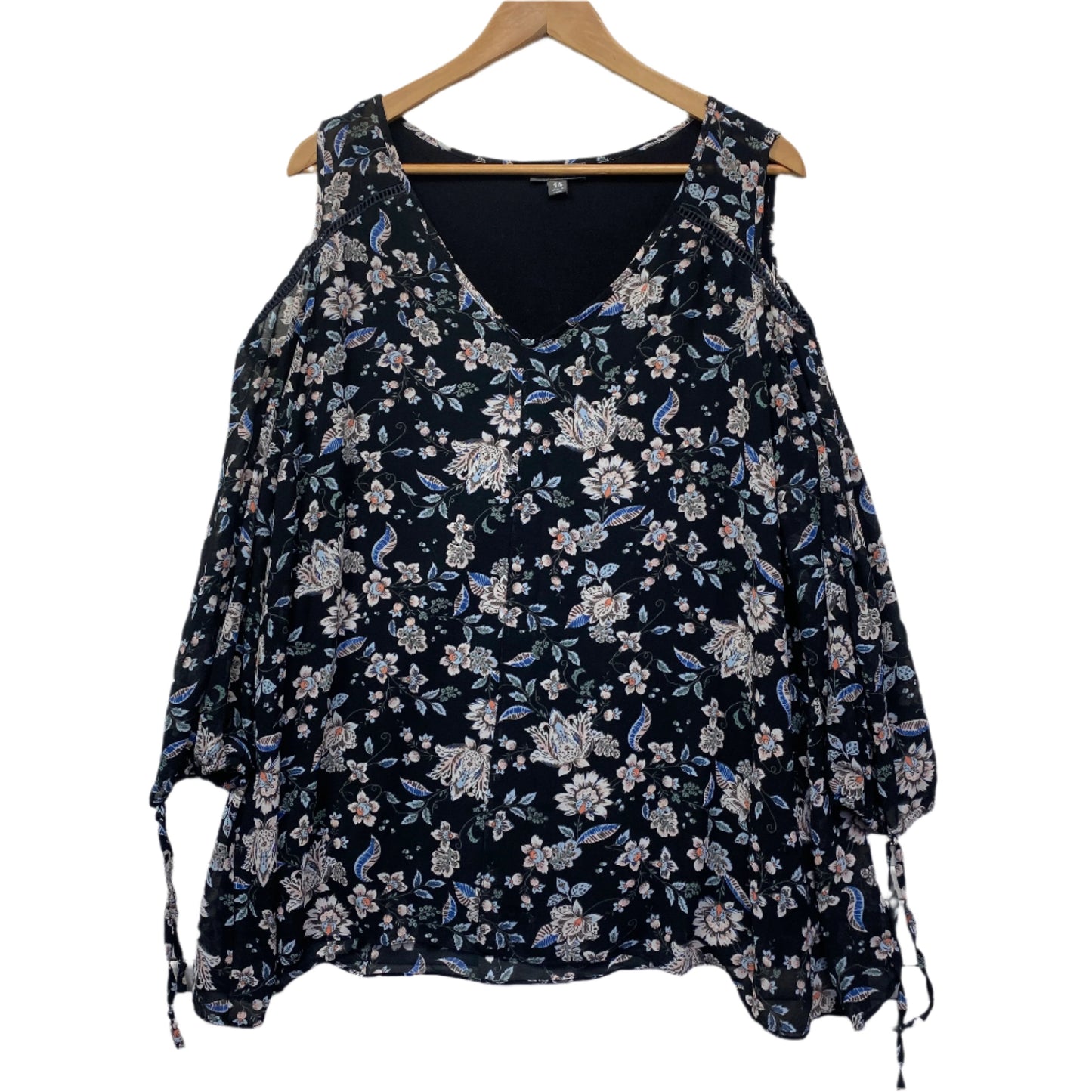 Autograph Top Size 14 Black Floral Cold Shoulder Sleeve