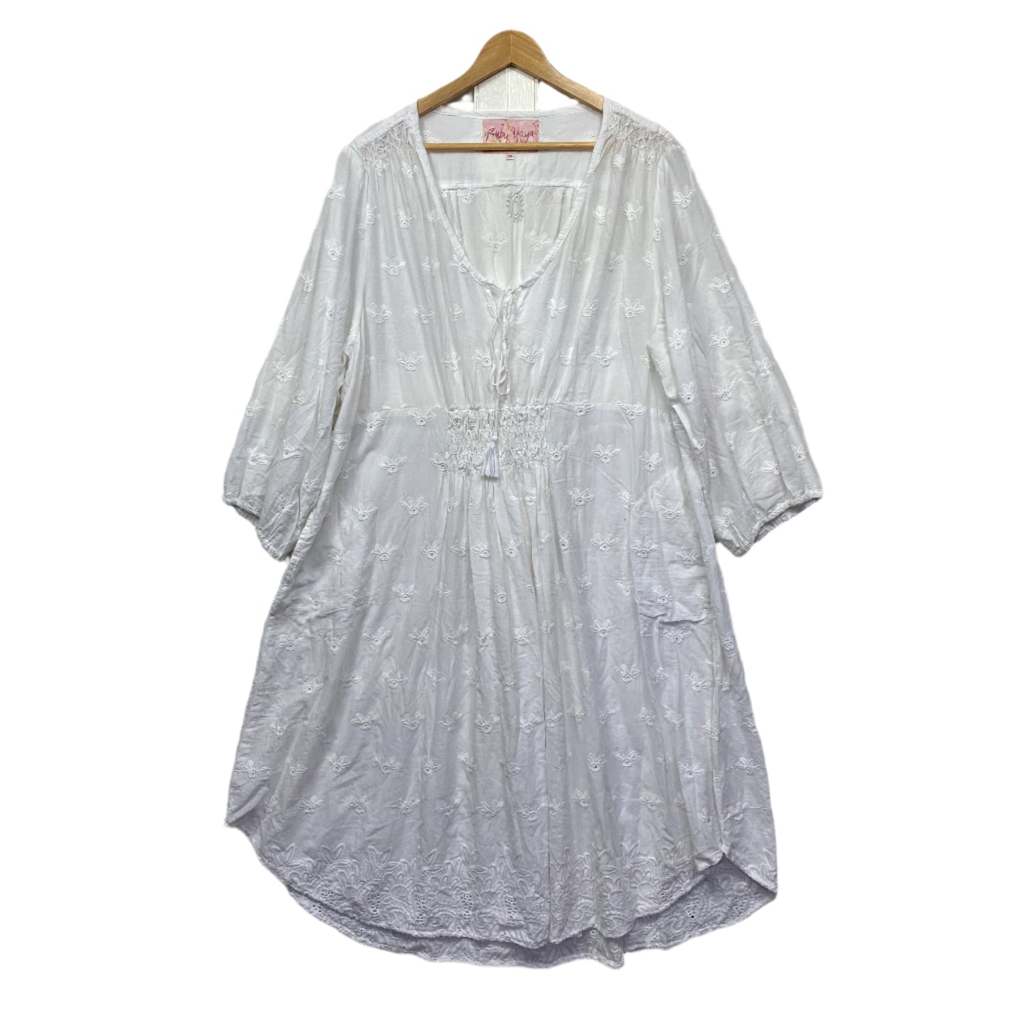 Ruby Yaya Dress Size 20 22 3XL White Boho Sheer Long Sleeve (Fault)