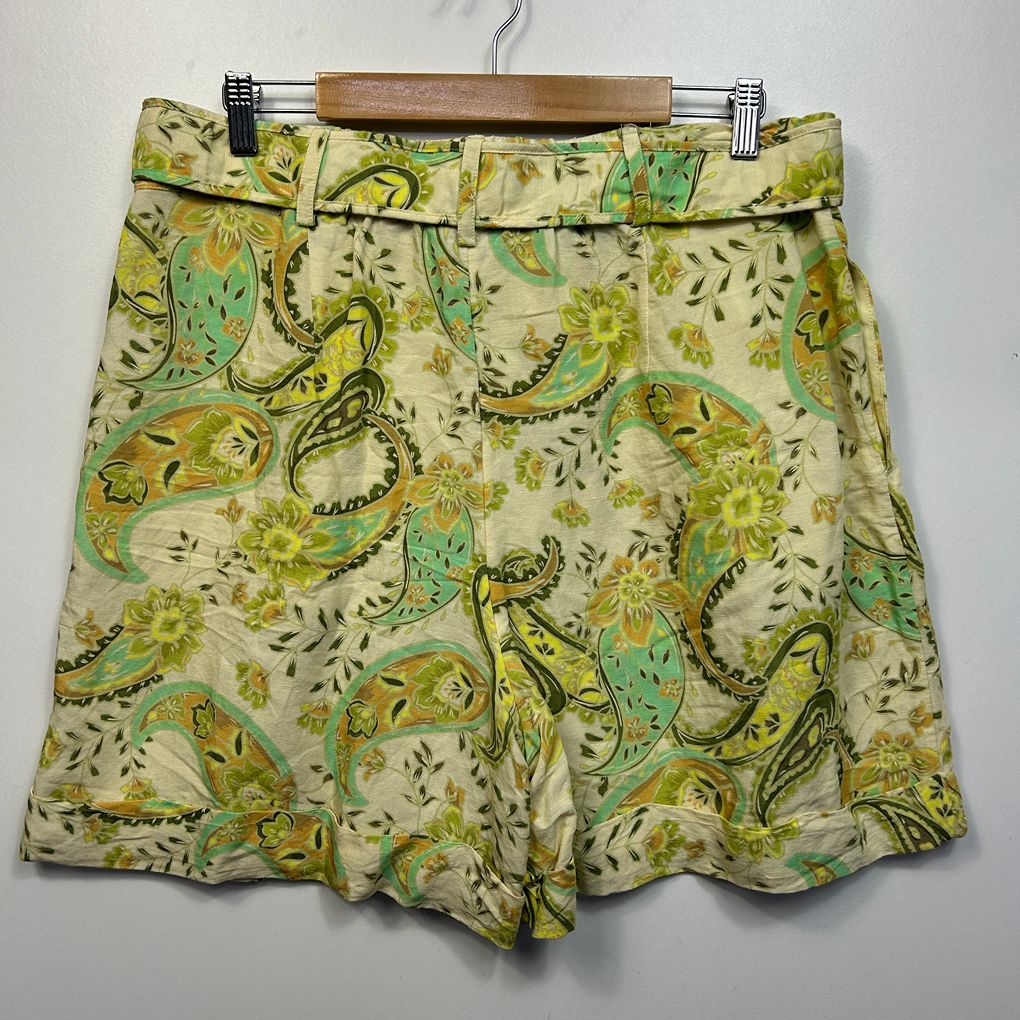 Sussan Green Paisley Linen Shorts - Size 16