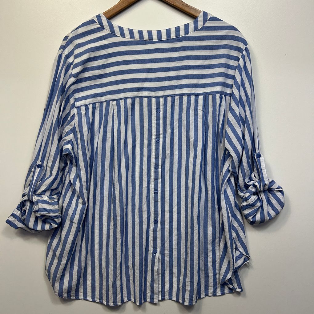 Abel The Label Blue Striped Cotton Shirt - Size 16