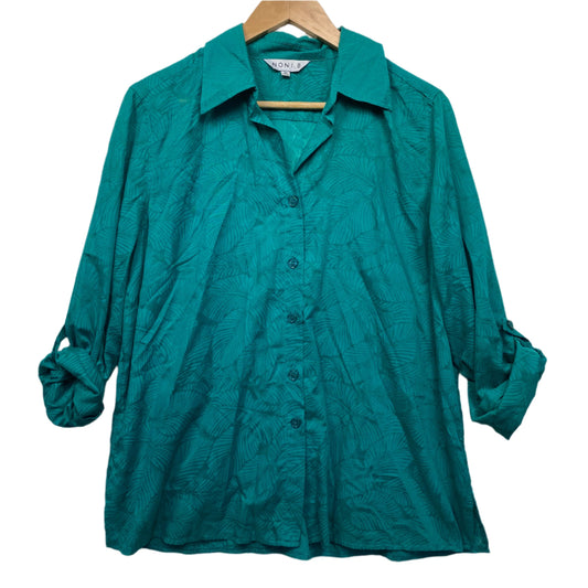 Noni B Top Size 16 Emerald Green Button Up Roll Tab Sleeve