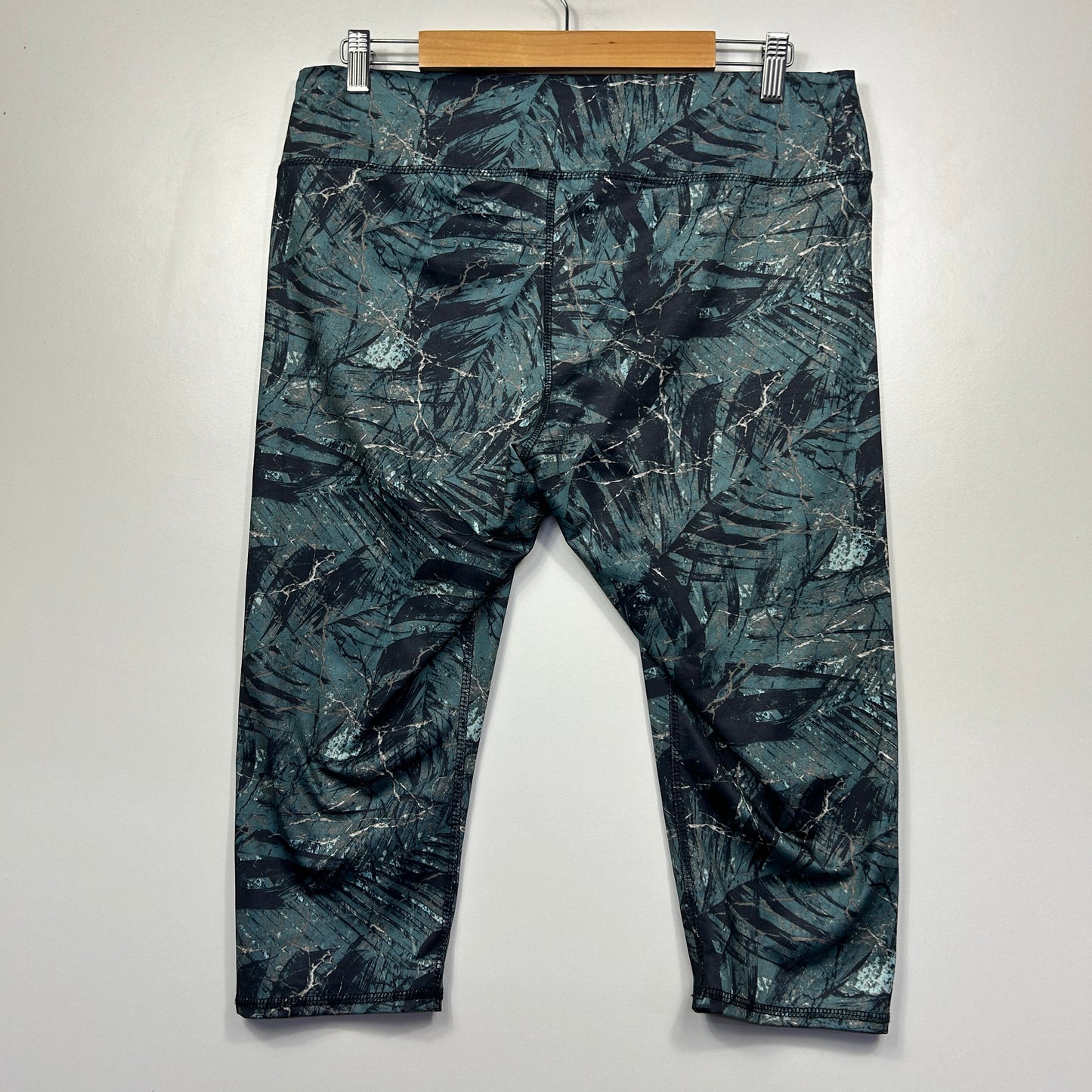 Mix Teal Tropical Print Activewear Capris Pants - Size XL