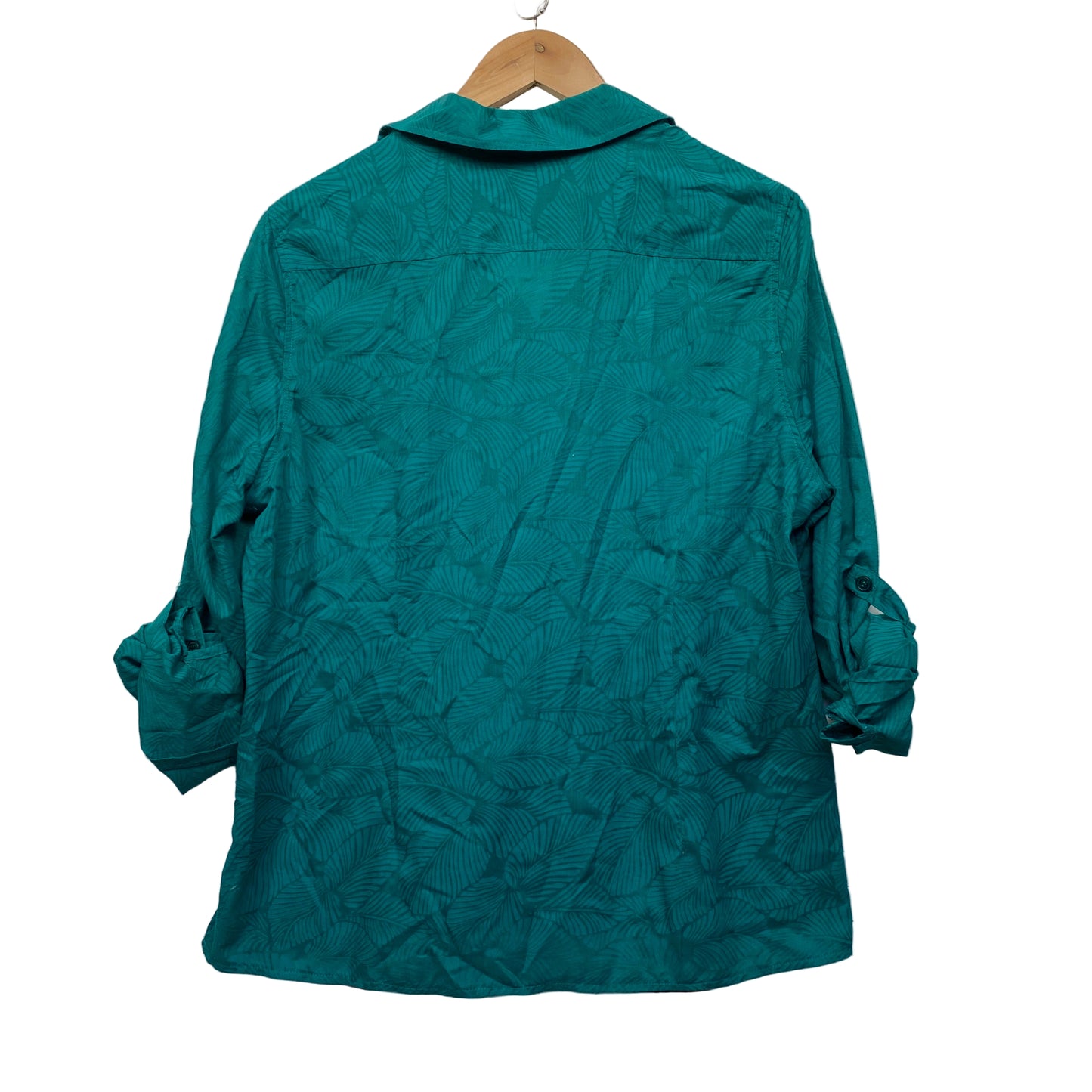 Noni B Top Size 16 Green Button Up Roll Tab Sleeve Sheer
