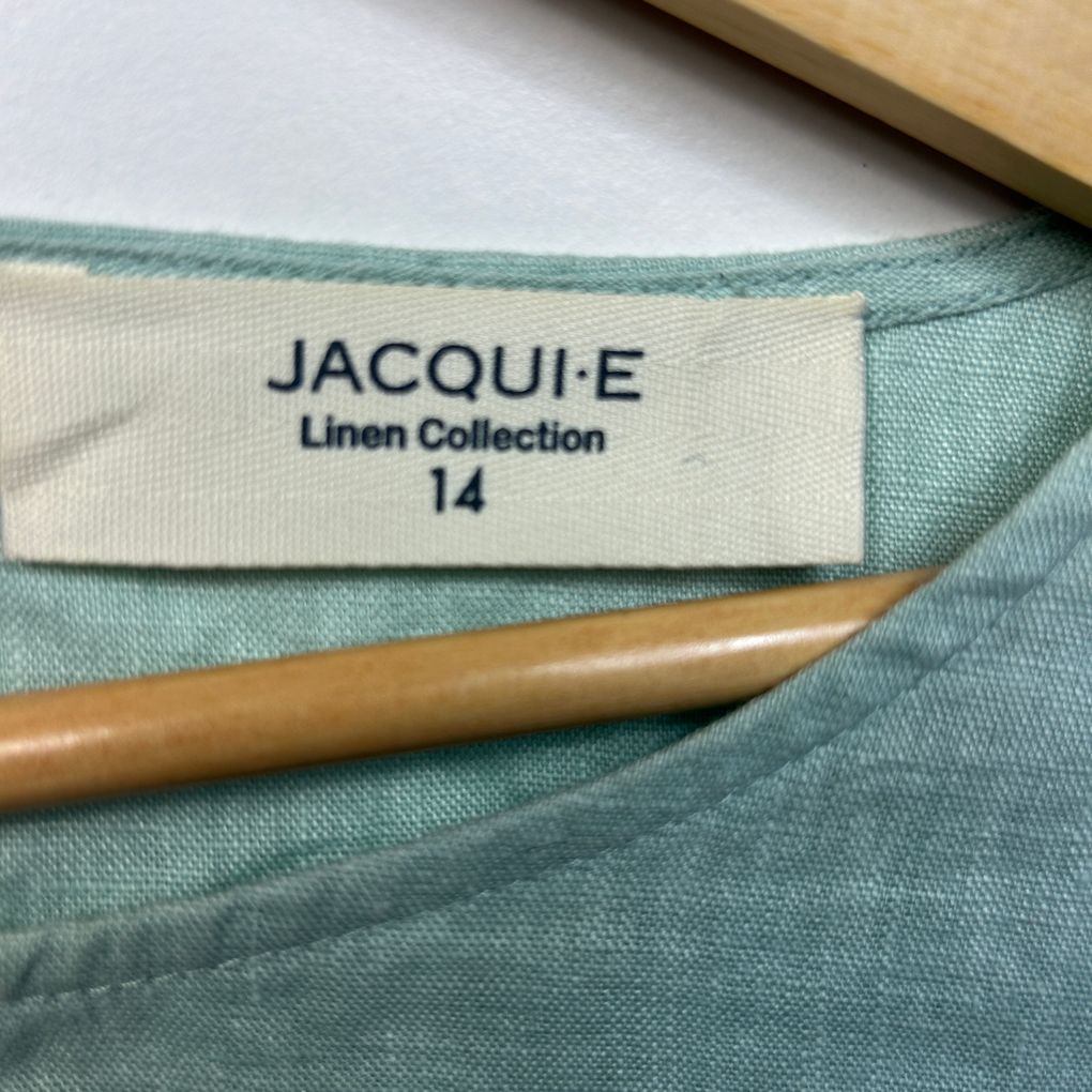 Jacqui E Green Linen Top - Size 14